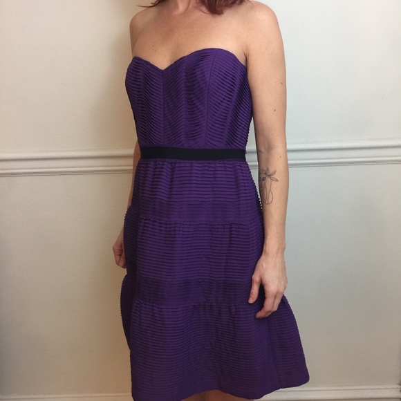 BCBGMAXAZRIA Purple Strapless A-Line Skater Dress - Picture 2 of 8